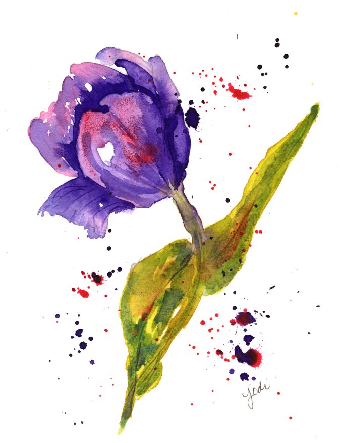Single Purple Tulip Watercolor on Arches 140 lb Hot Press 5 x 7