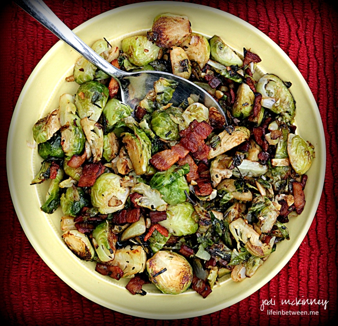 Sauteed Brussels Sprouts with Bacon Onion and Rosemary