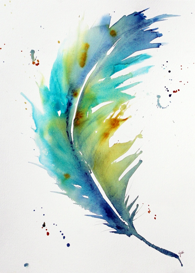 Blue Feather Large 16 x 20 Watercolor on Fabriano Artistico 300 lb Cold Press