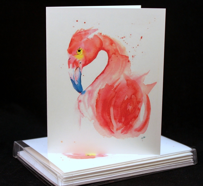 pink flamingo 2 watercolor card set