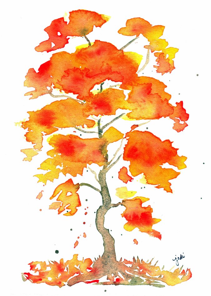 autumn-tree-watercolor-5x7-140-lb-fabriano-artistico