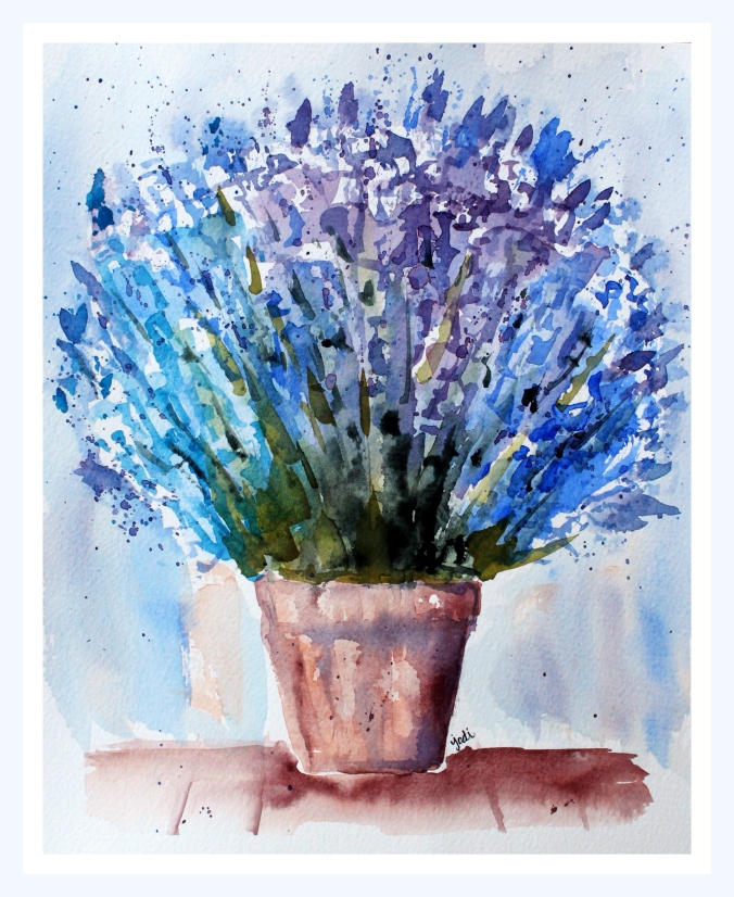 Potted Blue Lavender in Watercolor - 8x10" - Fabriano 140lb Cold Press