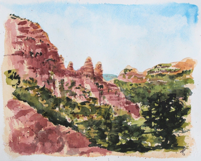 Red Rocks of Sedona Arizona from Chapel of the Holy Cross 8x10 Watercolor 140lb Arches Cold Press